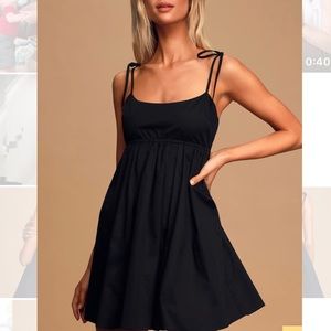 Lulu’s Tied Down Black Tie-Strap Mini Dress - M